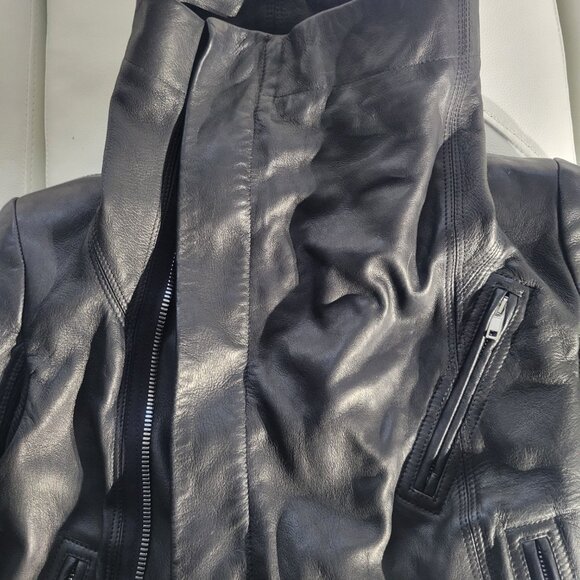 RICK OWENS Black Leather Biker Jacket IT 38, US 2 or XS - Picture 4 of 9